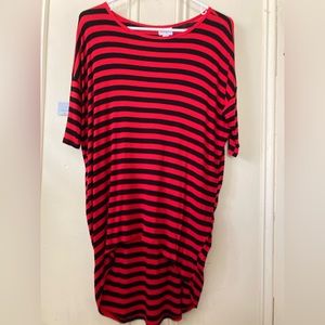 LuLaRoe IRMA High-Low Tunic, XS, Black and Red Striped